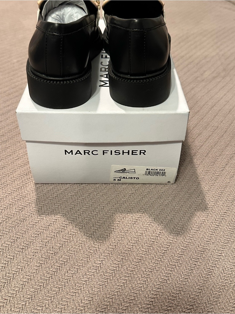 Marc Fisher Calisto Black & Beige Vamp Tassle Loafers with Gold Hardware NEW - Picture 6 of 7